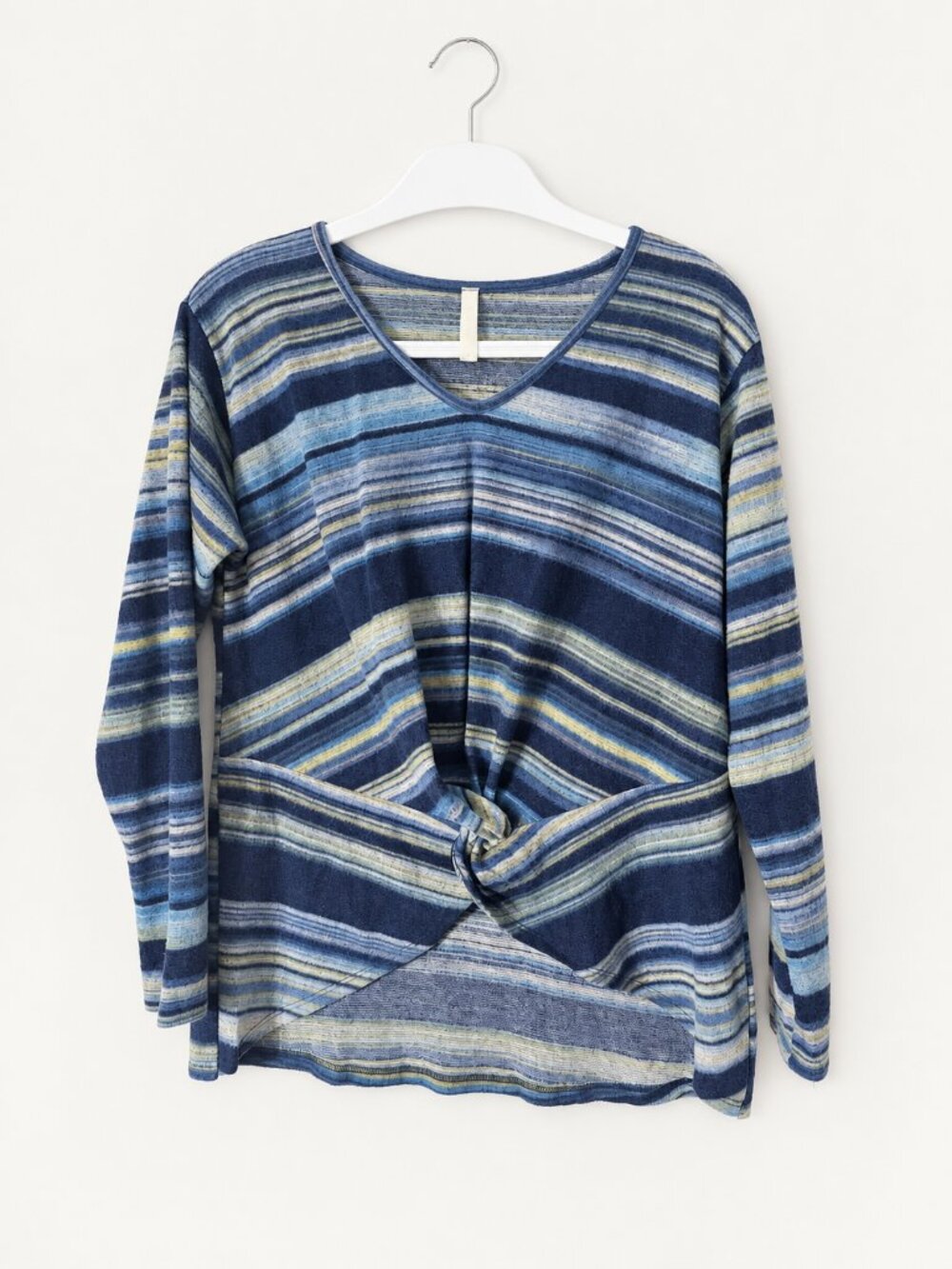 MTS Blue Multicolor Striped Twist-Front Long-Sleeve Top